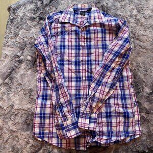 Hugo Boss Men's Small Blue and maroon and white checked patterned button up